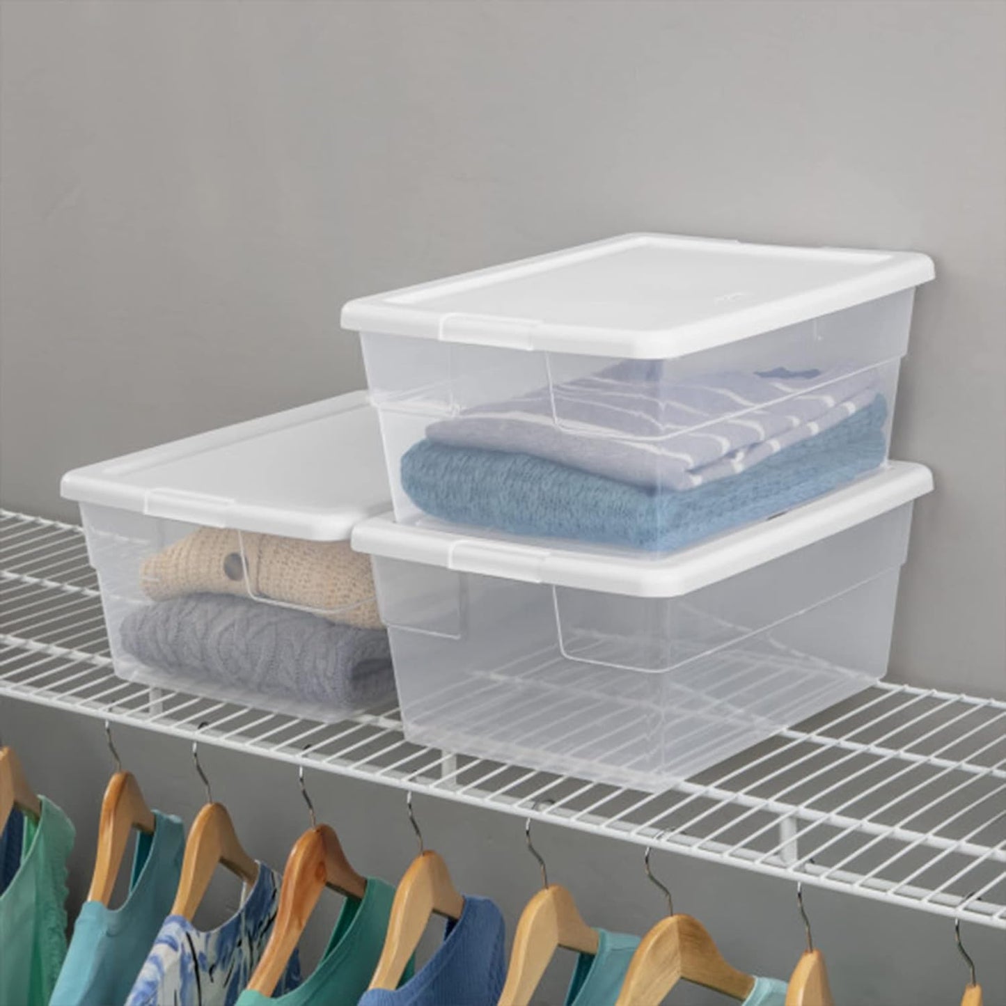 STERILITE Storage Tote - Clear with White Lid, Stackable Polypropylene Storage Bin with Snap-On Lid Locking, 4 gal, 16 3/4 in L x 11 7/8 in W x 7 in H