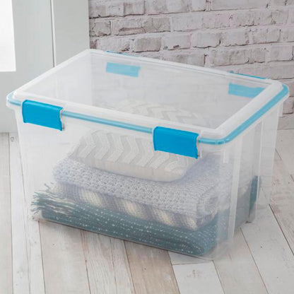 Sterilite Storage Tote, Clear, Polypropylene - 13.5 Gallon Volume Capacity, Blue/Clear Lid, Rectangular, Latches, 36 packs, 22.5 L x 16" W x 13.5" H