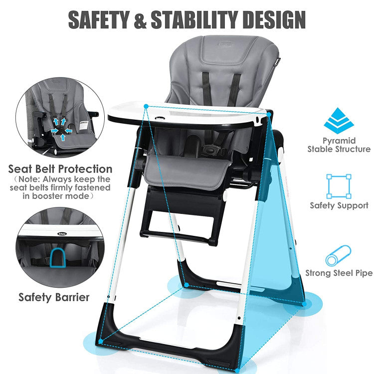 4-in-1 High Chair-Booster Seat with Adjustable Height and Recline