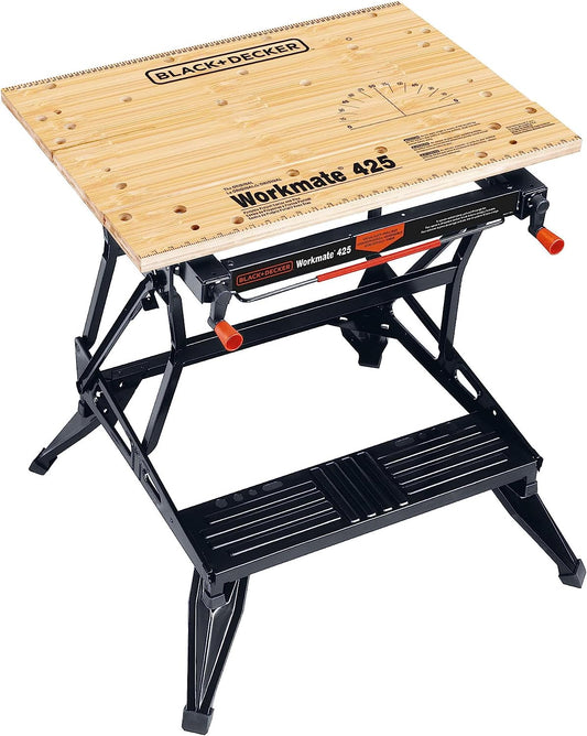 Black & Decker Portable Project Center - Workbench with Built-in Protractor, Ruler & Clamp, Includes 4 Swivel Pegs and Rubber Feet, 550 Lb Capacity