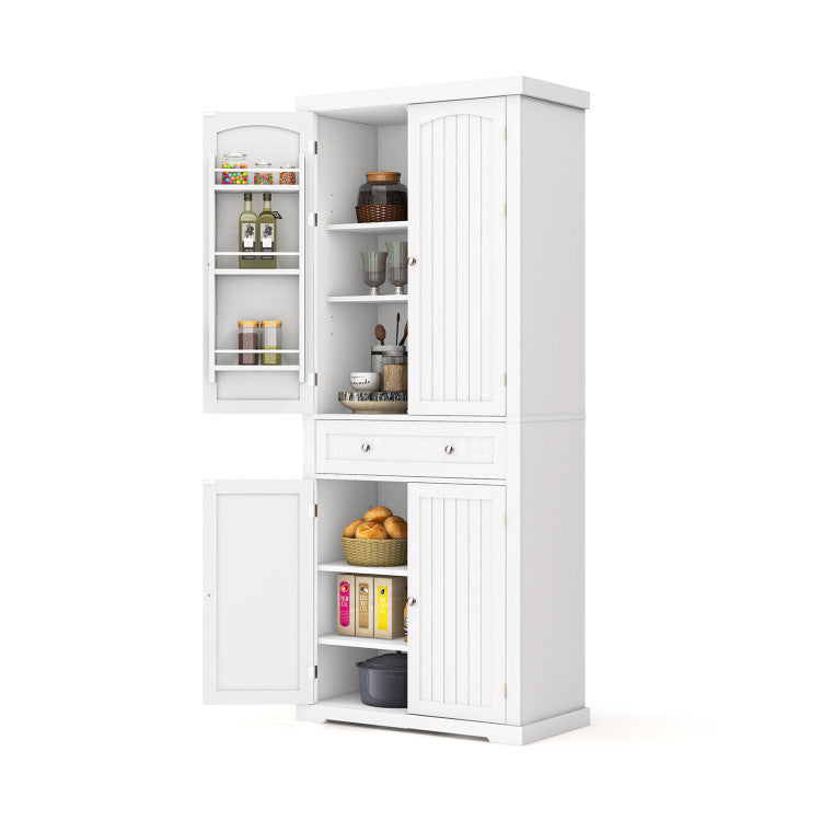 72-Inch Freestanding Kitchen Pantry Cabinet 4 Doors Storage Cupboard Shelves Drawer
