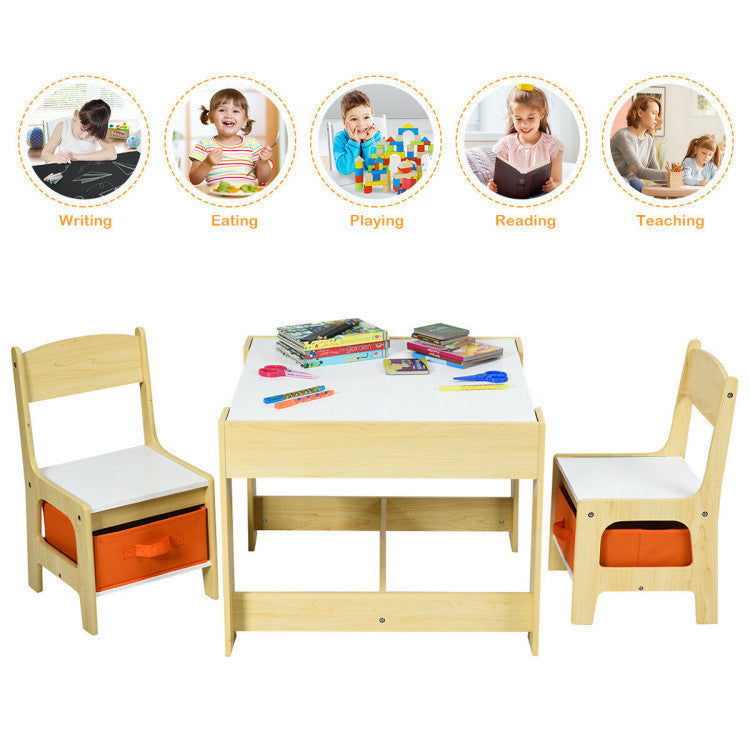 2-In-1 Desktop Kids Table Chairs Set With Storage Boxes