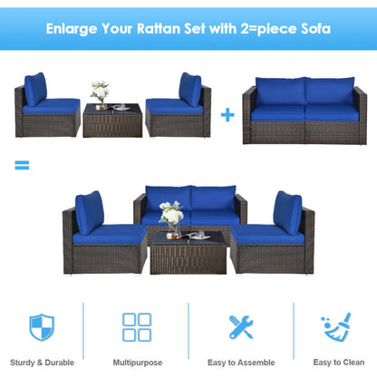 2 Piece Patio Rattan Sectional Conversation Sofa Set