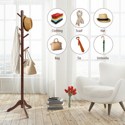 Adjustable Wooden Tree Coat Rack with 8 Hooks