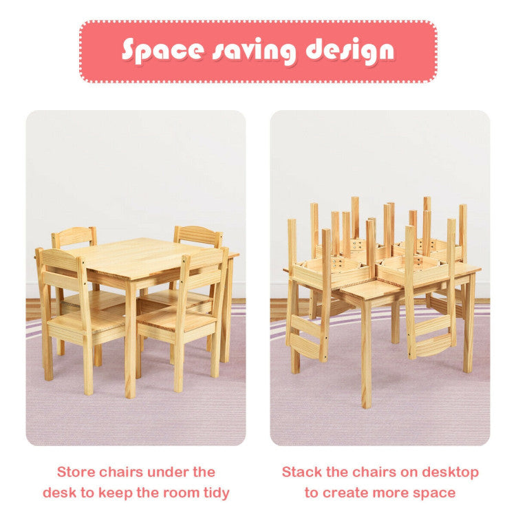 Kids 5-Piece Wooden Table and Chair Set