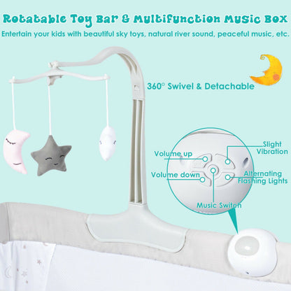 Height-Adjustable Baby Side Crib with Music Box and Toys