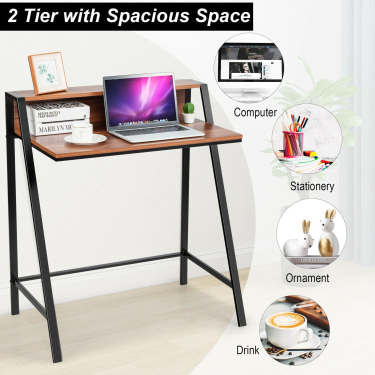 2 Tier Small Computer Desk with Sturdy Frame for Small Place