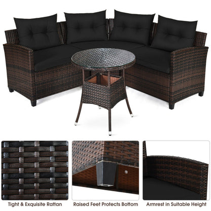 4 Piece Outdoor Cushioned Rattan Furniture Set