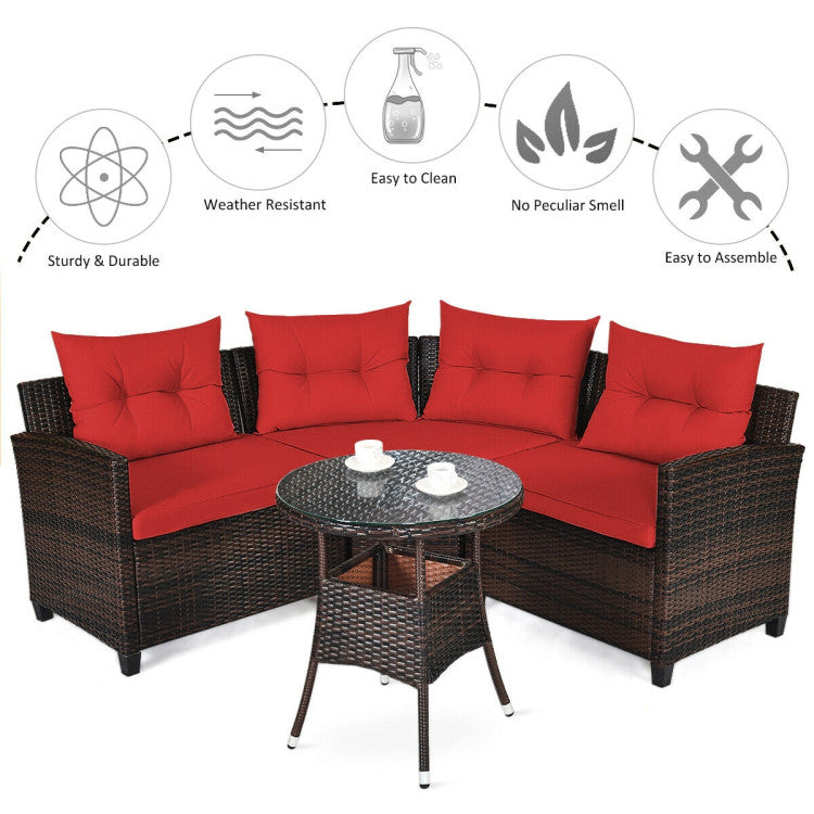 4 Piece Outdoor Cushioned Rattan Furniture Set