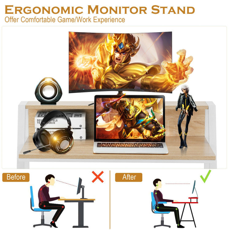 2 Tier Small Computer Desk with Sturdy Frame for Small Place