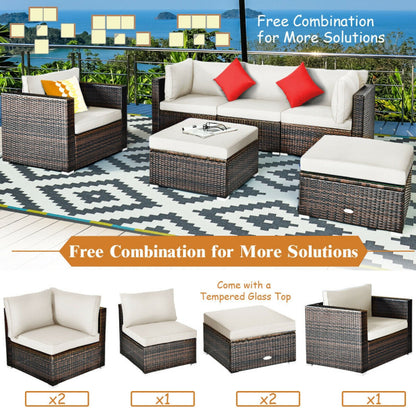 6 Piece Patio Rattan Furniture Set with Sectional Cushion