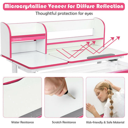 Adjustable-Height Study Desk with Drawer and Tilted Desktop for School and Home