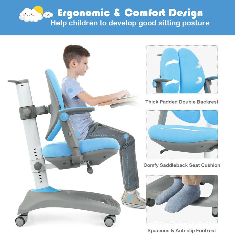 Kids Adjustable Height and Depth Desk Chair with Sit-Brake Casters