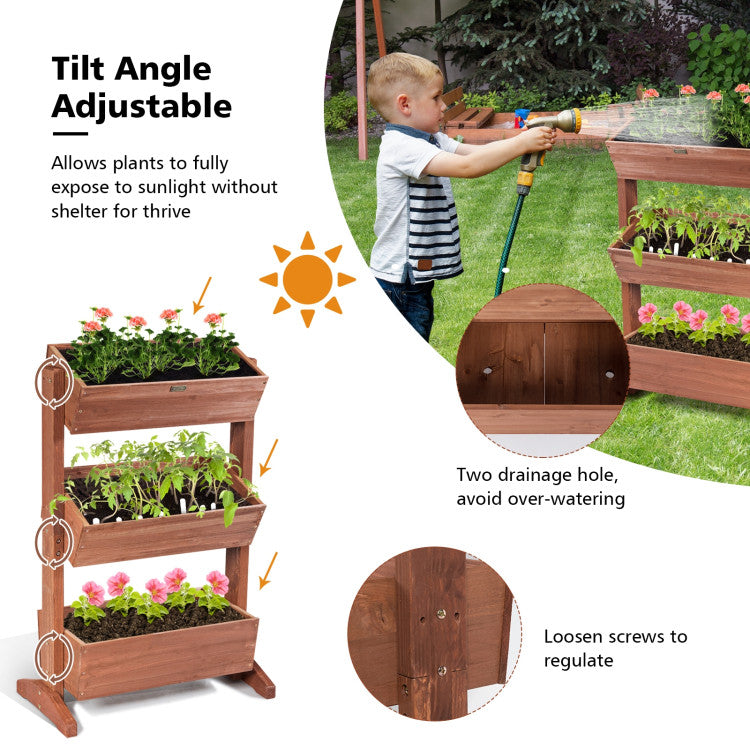 3-Tier Raised Garden Bed with Detachable Ladder and Adjustable Shelf