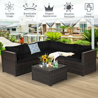 6 Piece Rattan Patio Sectional Sofa Set with Cushions for 4-5 Persons