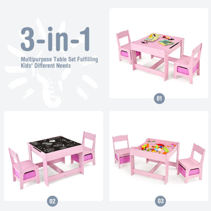 2-In-1 Desktop Kids Table Chairs Set With Storage Boxes