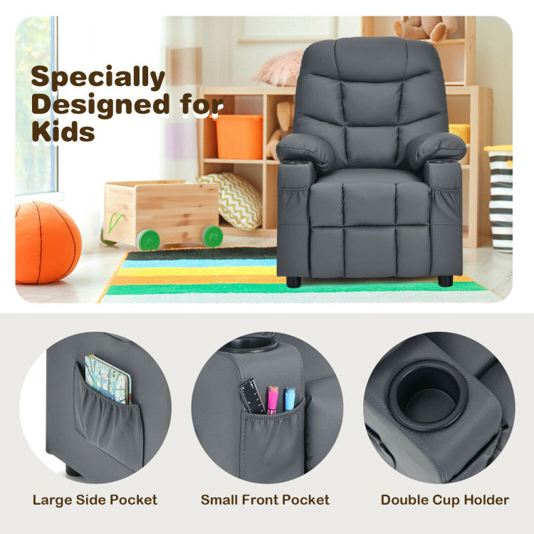 Kids PU Leather/Velvet Fabric Kids Recliner Chair with Cup Holders