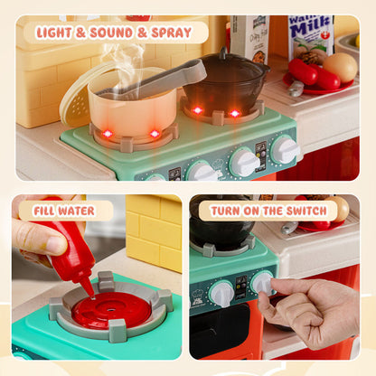 69 Pieces of Kitchen Playset Toys with Realistic Lights and Sounds