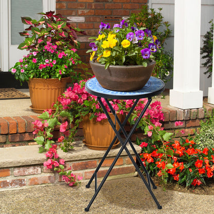 14-inch Round Mosaic Plant Stand With Ceramic Tile Top