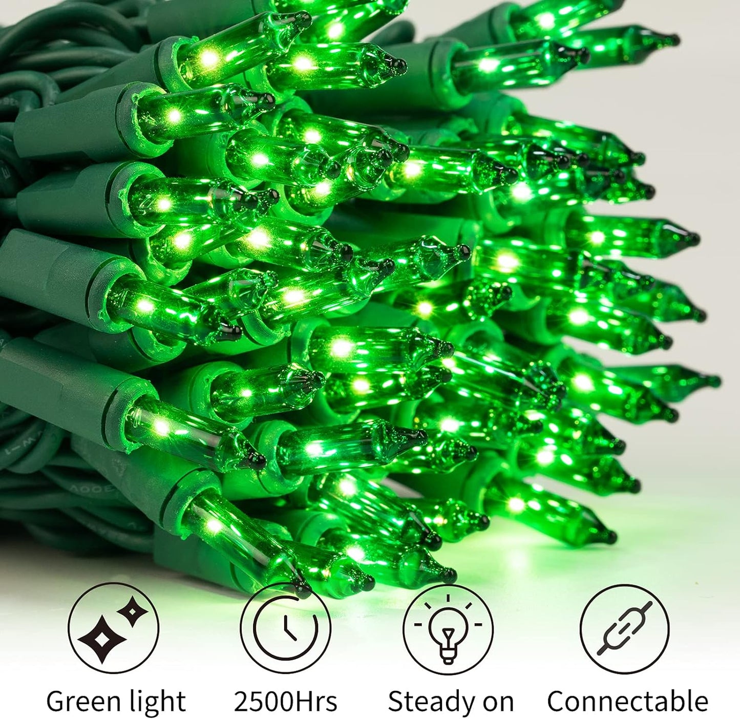 Minetom St. Patrick's Day Mini String Lights, 100 Count 27 Feet Detachable Incandescent Bulb Waterproof Green Fairy Lights Plug in for Indoor Outdoor Party Patio Christmas Decoration, Green Wire