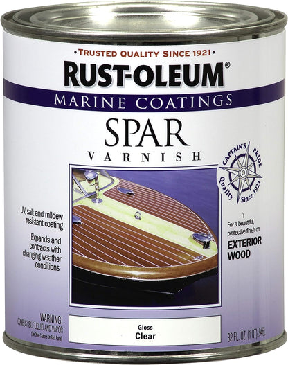 RUST-OLEUM Spar Varnish - Clear, Polyurethane, Oil-Based, Marine Coatings, Exterior Use on Wood Decking and Furniture, Salt and Water Resistant, 1 qt