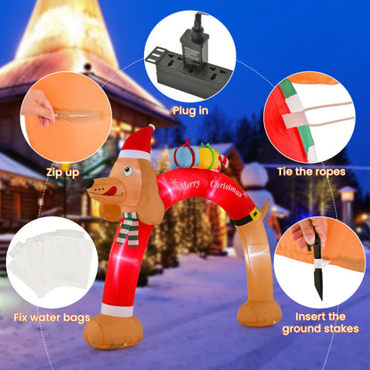 8-Feet-Lighted Inflatable Christmas Dachshund Arch with Air Blower