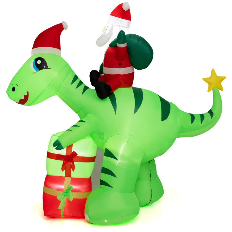 8-ft.-Lighted Christmas Inflatable Santa Claus Dinosaur Decoration with Gift Boxes
