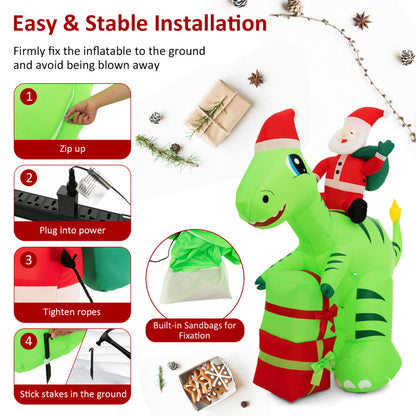 8-ft.-Lighted Christmas Inflatable Santa Claus Dinosaur Decoration with Gift Boxes
