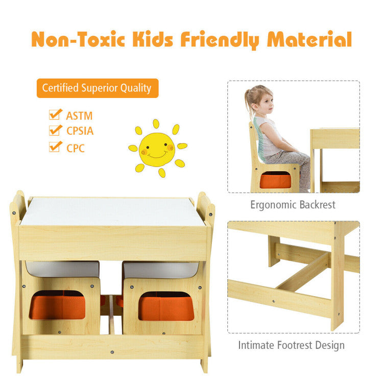 2-In-1 Desktop Kids Table Chairs Set With Storage Boxes