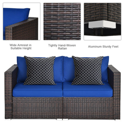 2 Piece Patio Rattan Sectional Conversation Sofa Set