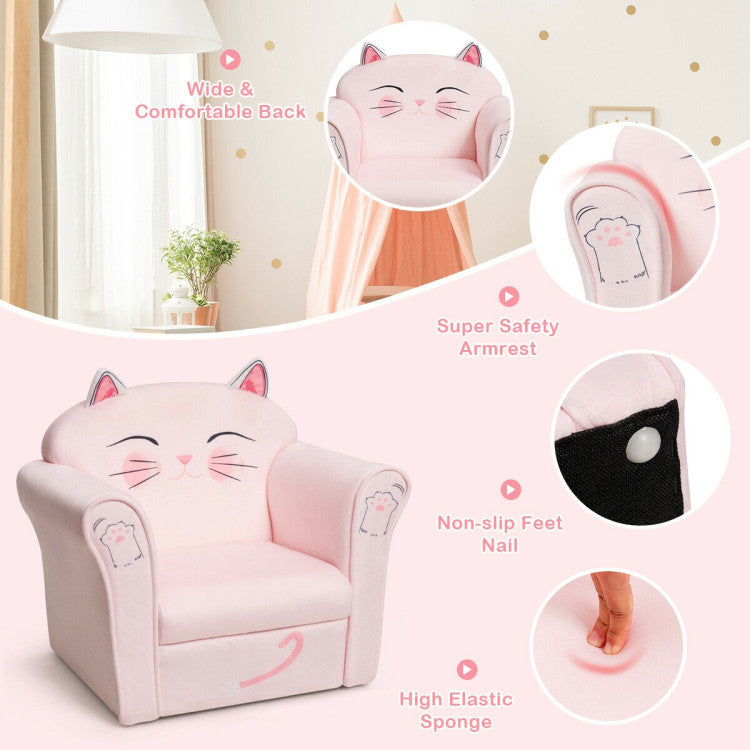 Kids Upholstered Cat Armrest Couch Sofa with Linen Fabric