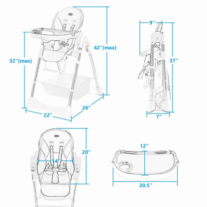 Foldable High Chair with Large Storage Basket