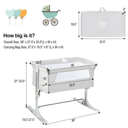 Height-Adjustable Baby Side Crib with Music Box and Toys