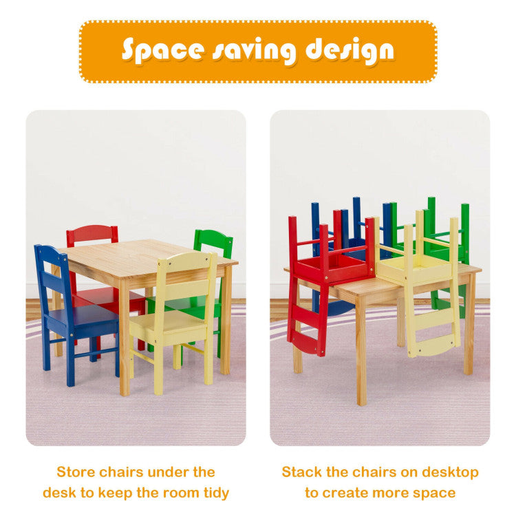 Kids 5-Piece Wooden Table and Chair Set