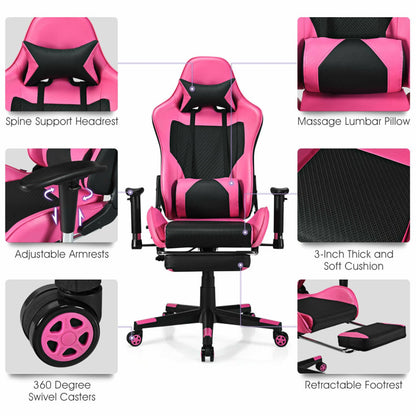 PU Leather Gaming Chair with USB Massage Lumbar Pillow and Footrest