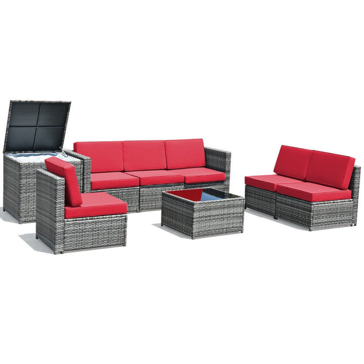 8-Piece Wicker Sofa Rattan Dining Set Patio Furniture with Storage Table