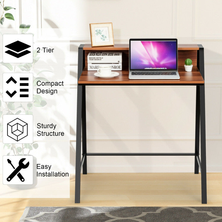 2 Tier Small Computer Desk with Sturdy Frame for Small Place