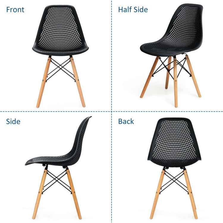 2 Pieces Modern Plastic Hollow Chair Set with Wood Leg