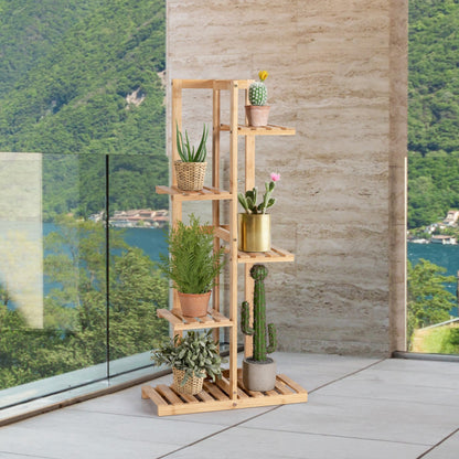 5 Tier Bamboo Plant Stand with Varnish for Balcony Garden