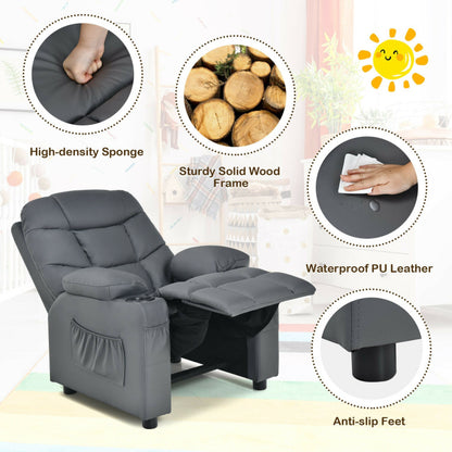 Kids PU Leather/Velvet Fabric Kids Recliner Chair with Cup Holders