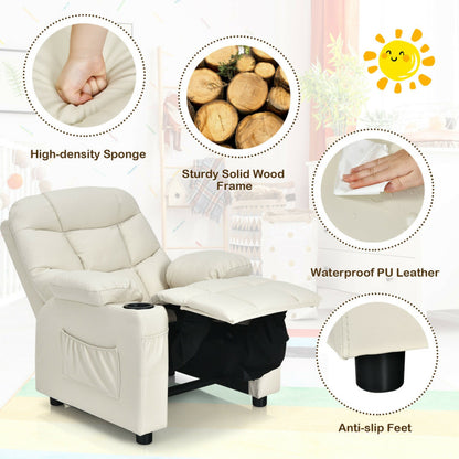 Kids PU Leather/Velvet Fabric Kids Recliner Chair with Cup Holders