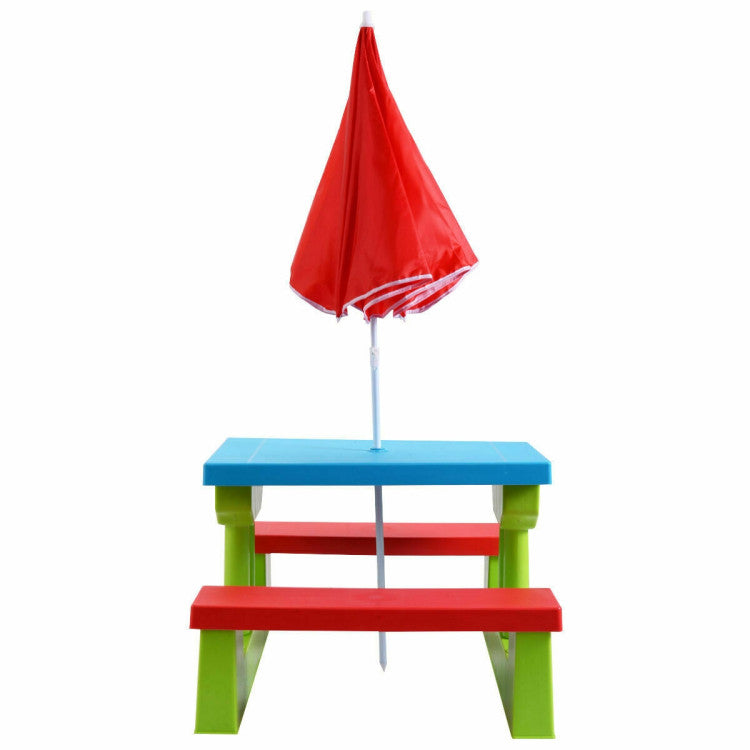 Kids Picnic Folding Table and Bench Set with Umbrella