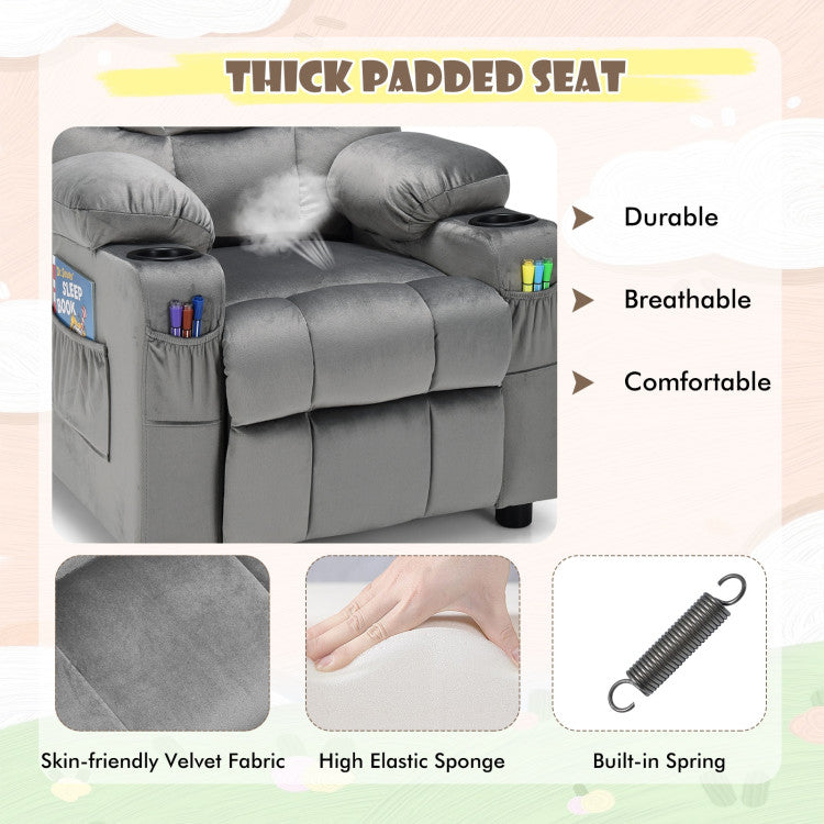 Kids PU Leather/Velvet Fabric Kids Recliner Chair with Cup Holders