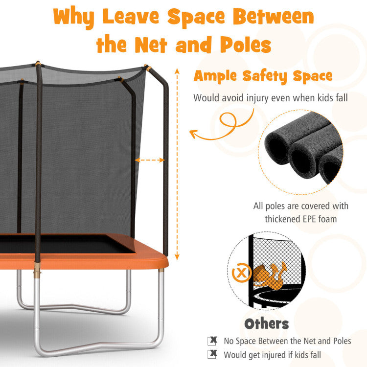 8 x 14' Rectangular Recreational Trampoline with Safety Enclosure Net and Ladder