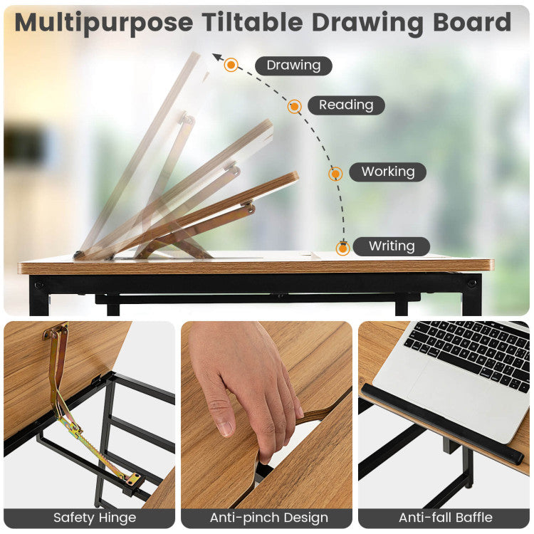 55-Inch Computer Desk with Tiltable Desktop