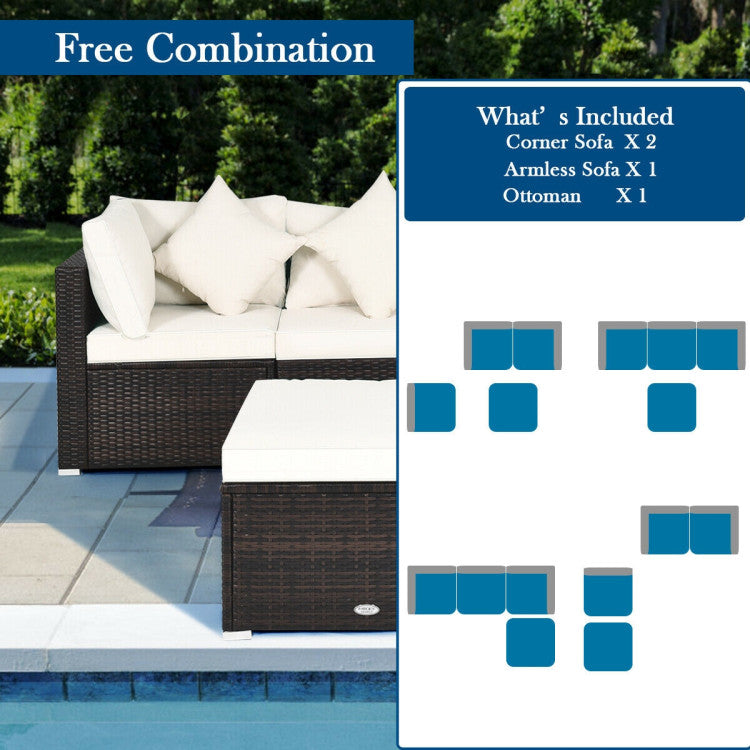 4 Piece Patio Rattan Furniture Set with Removable Cushions and Pillows