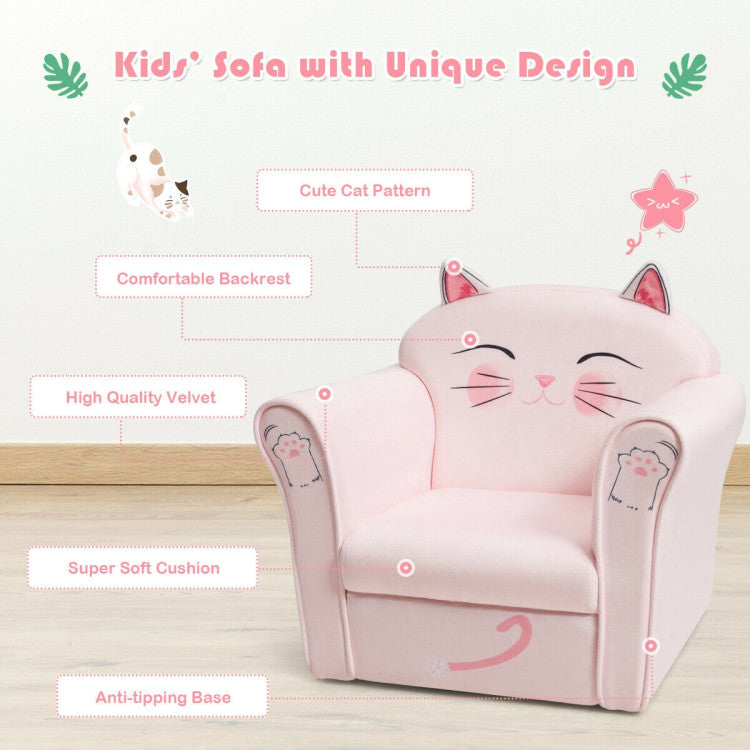 Kids Upholstered Cat Armrest Couch Sofa with Linen Fabric