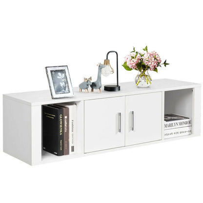 Wall Mounted Floating 2 Door Desk Hutch Storage Shelves