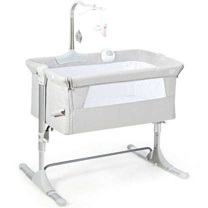 Height-Adjustable Baby Side Crib with Music Box and Toys