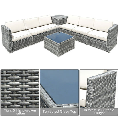 8-Piece Wicker Sofa Rattan Dining Set Patio Furniture with Storage Table